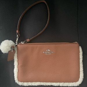 Brown Shearling Zip Wallet